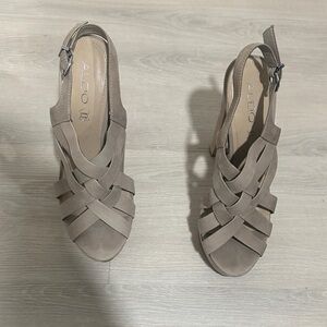 ALDO Taupe Braided Slingback Heeled Sandals